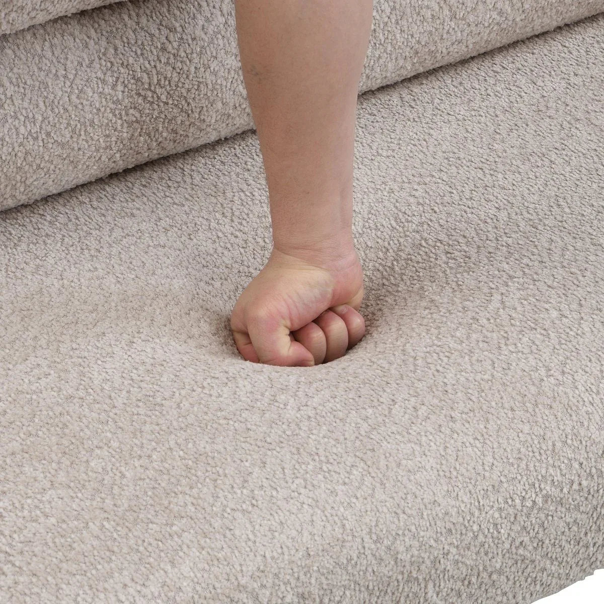 Modern Boucle Fabric Upholstered Dining Bench With Rubber Wood Legs - Omega Lifestyles