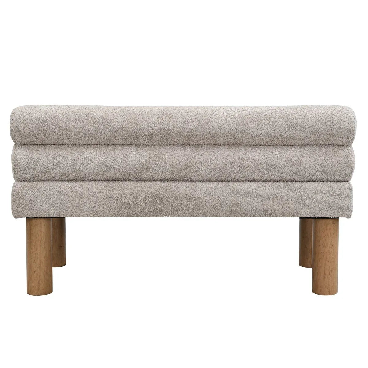 Modern Boucle Fabric Upholstered Dining Bench With Rubber Wood Legs - Omega Lifestyles