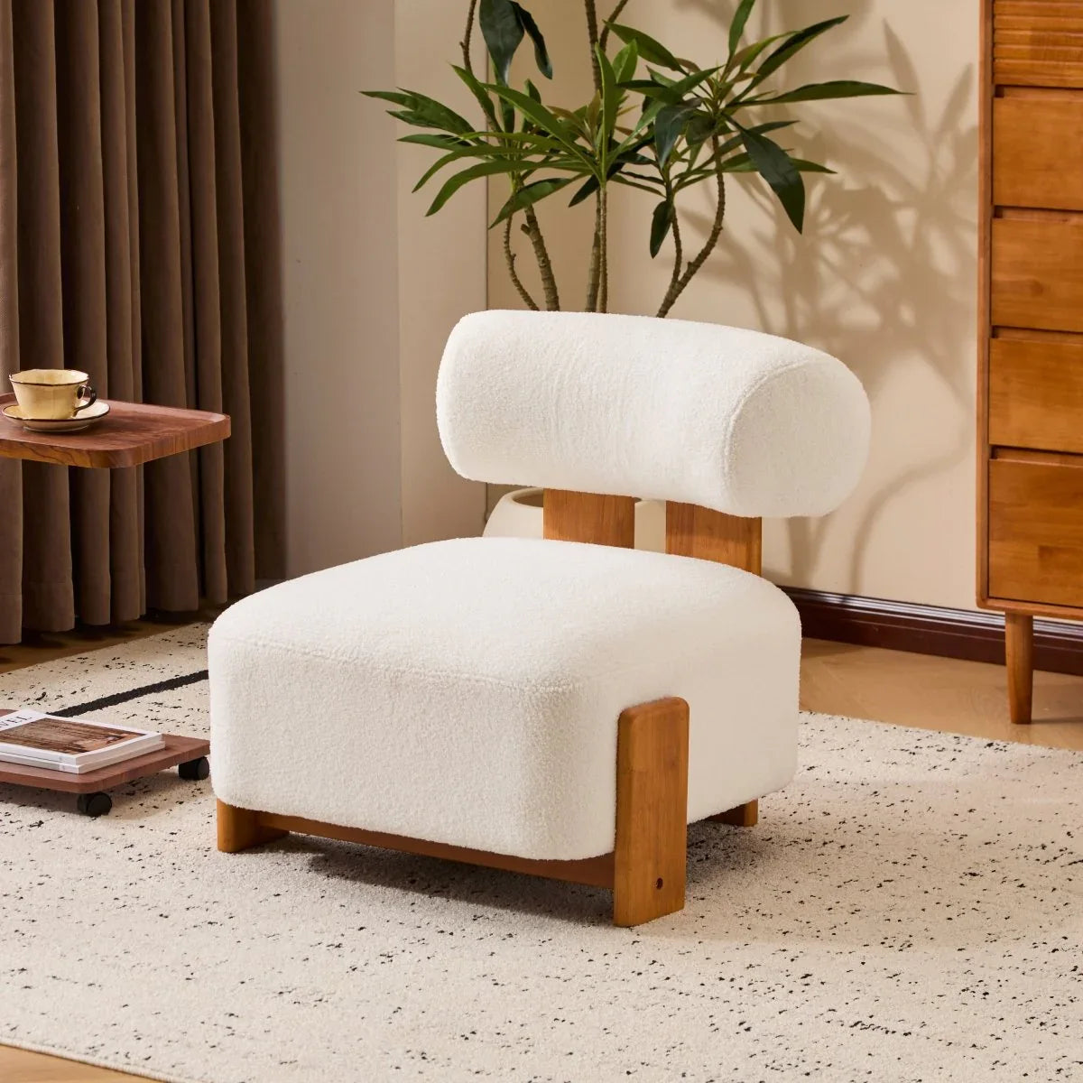 Modern Boucle Lounge Chair With Solid Wood Frame - Omega Lifestyles