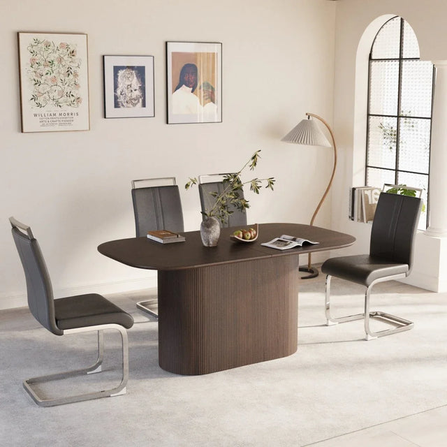 Modern Brown MDF Dining Table And PU Armless Chair Set - Omega Lifestyles