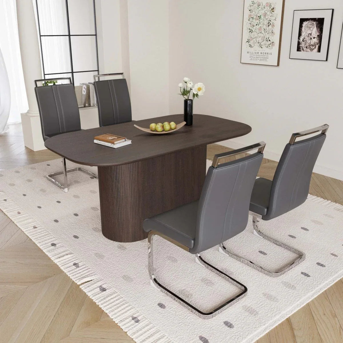Modern Brown MDF Dining Table And PU Armless Chair Set - Omega Lifestyles