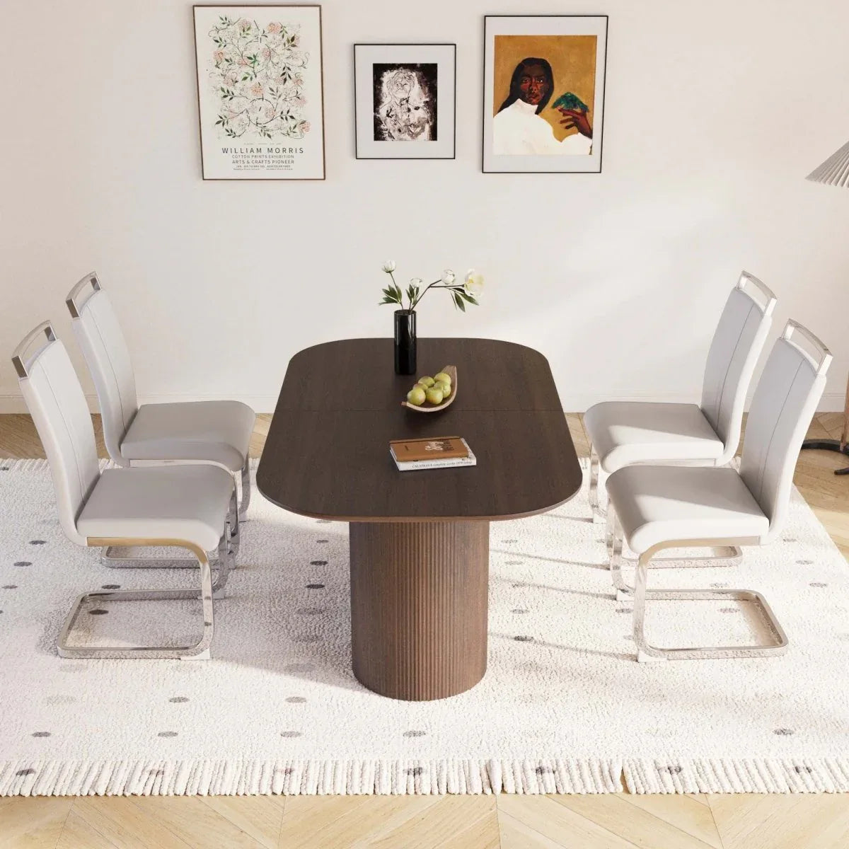 Modern Brown MDF Dining Table With PU Armless Chairs Set - Omega Lifestyles