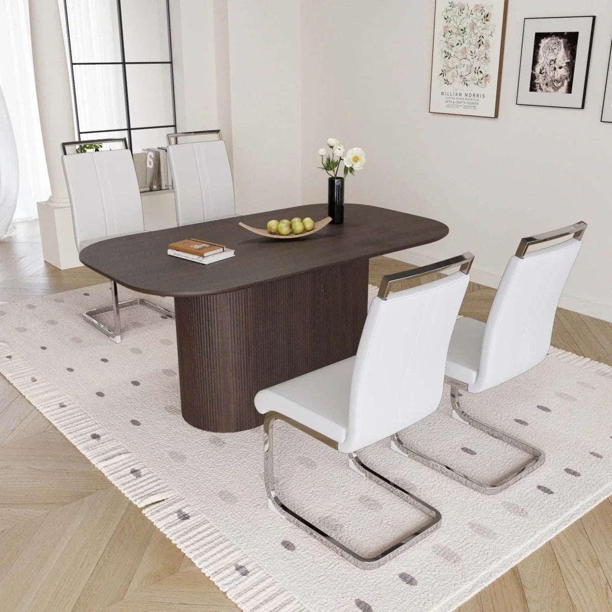 Modern Brown MDF Dining Table With PU Armless Chairs Set - Omega Lifestyles