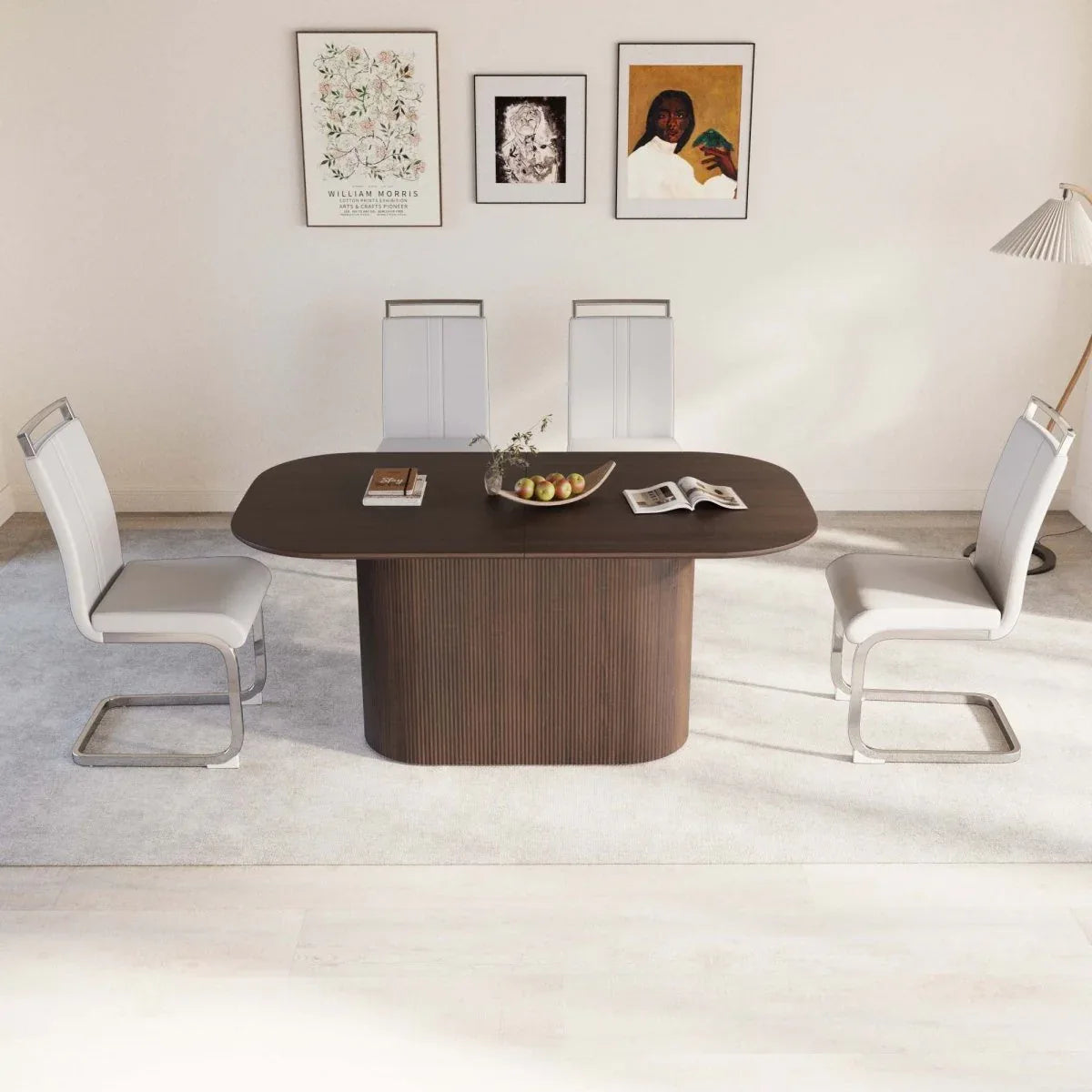 Modern Brown MDF Dining Table With PU Armless Chairs Set - Omega Lifestyles