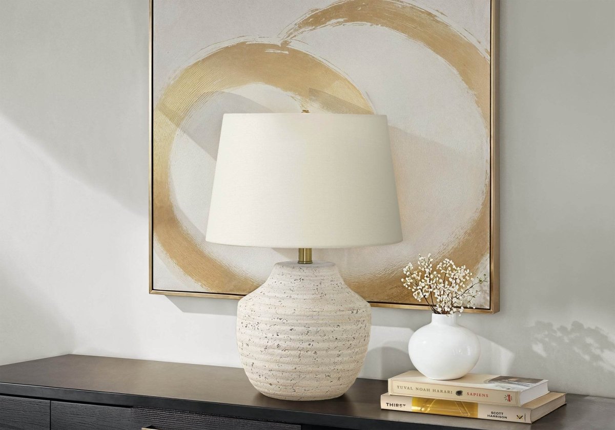 Modern Concrete Base Table Lamp With Ivory Shade - Sleep Galleria