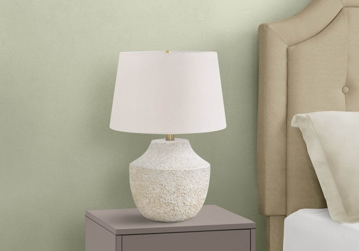 Modern Concrete Urn Base Table Lamp With Ivory Shade - Sleep Galleria