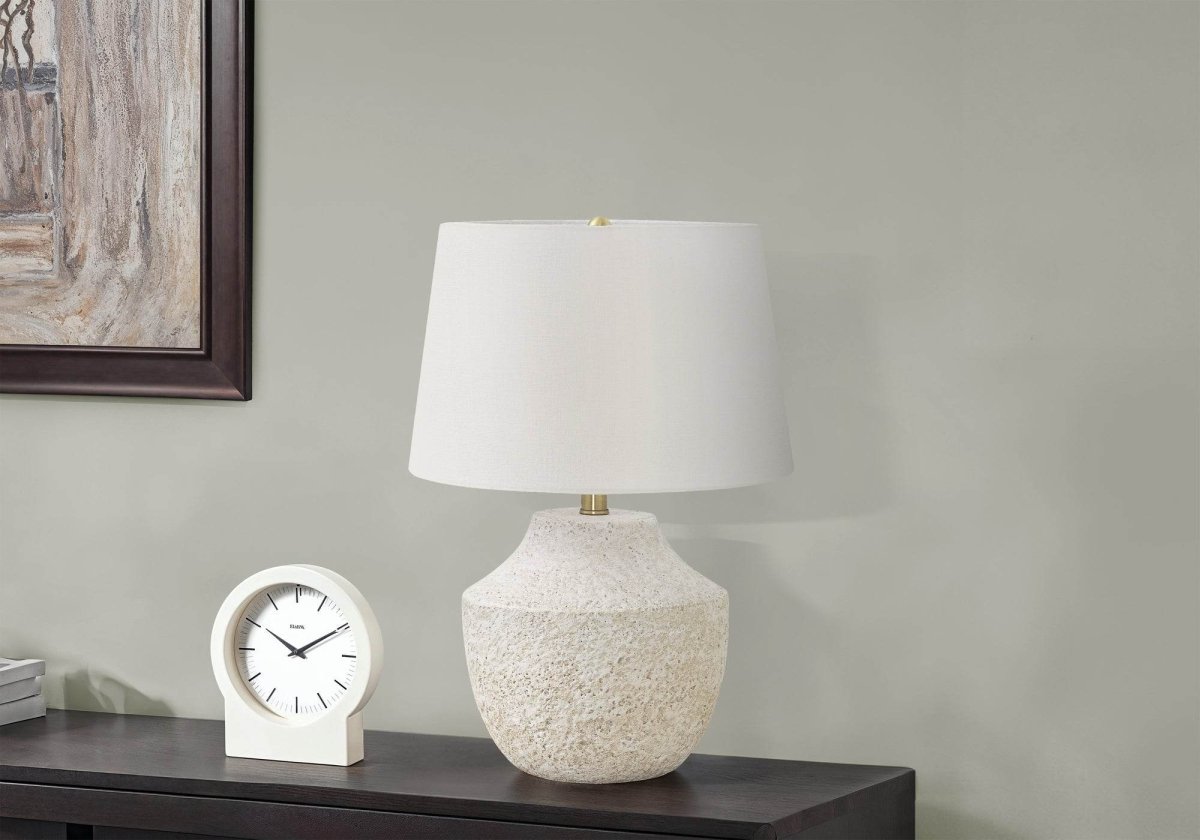 Modern Concrete Urn Base Table Lamp With Ivory Shade - Sleep Galleria