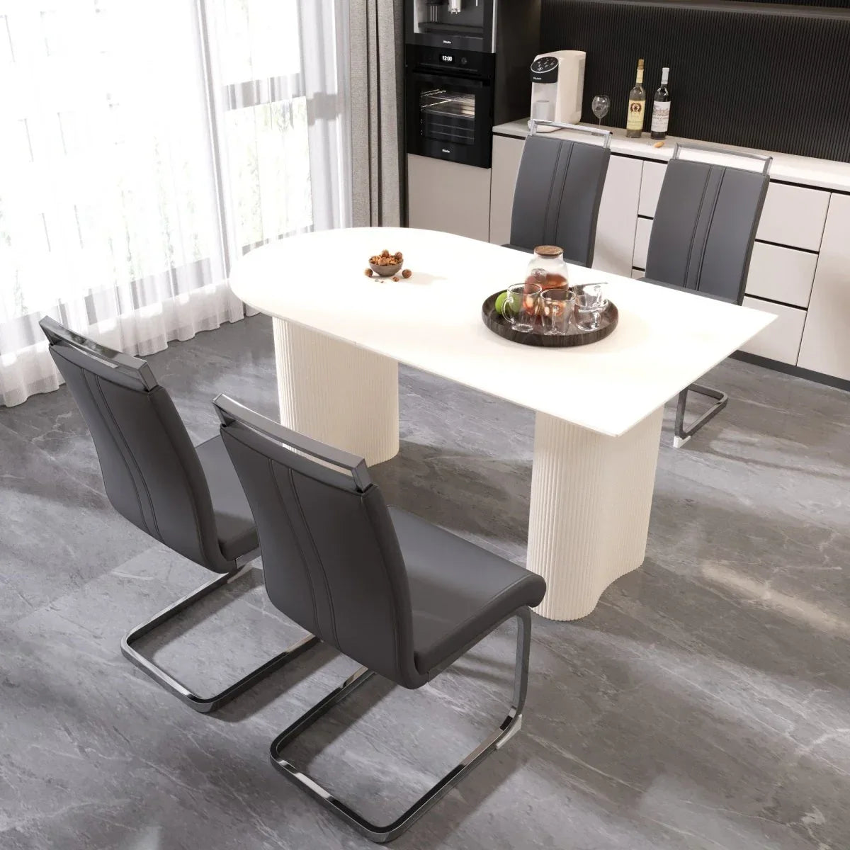 Modern Cream MDF Dining Table And PU Chairs Set - Omega Lifestyles