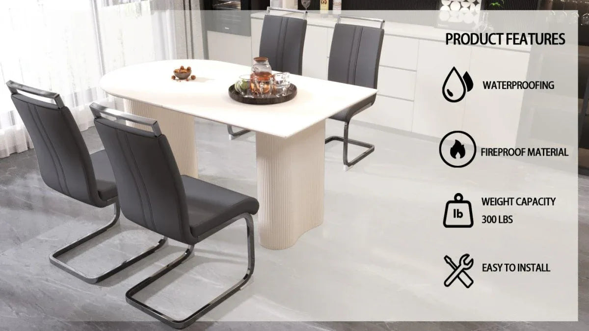 Modern Cream MDF Dining Table And PU Chairs Set - Omega Lifestyles