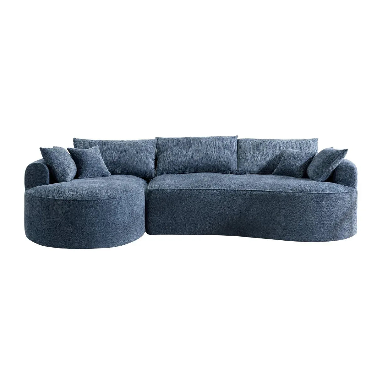 Modern Curved Blue Chenille Foam 5-Seat Sofa - Omega Lifestyles