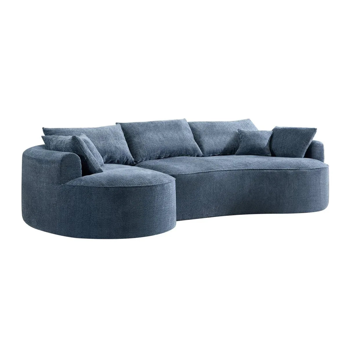 Modern Curved Blue Chenille Foam 5-Seat Sofa - Omega Lifestyles