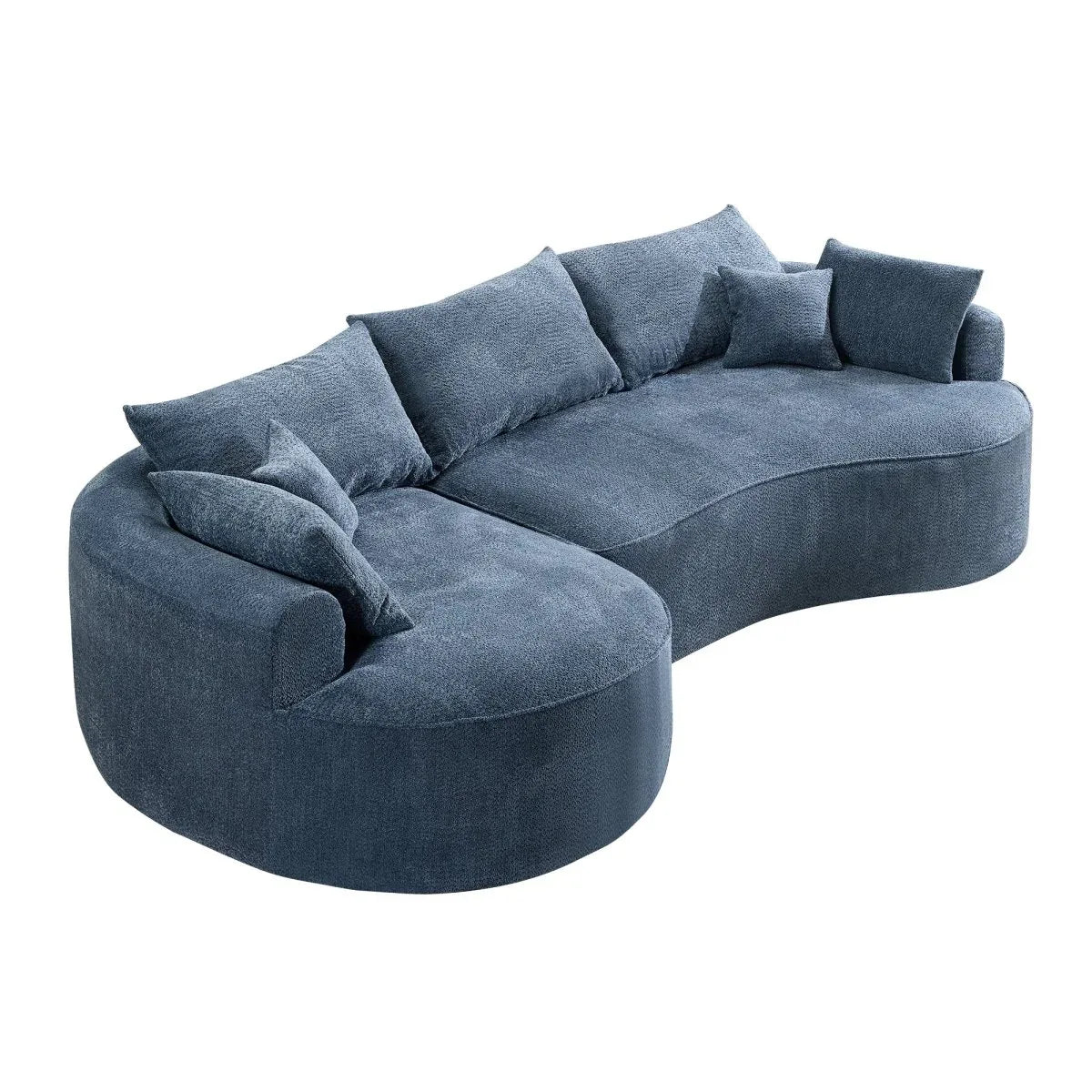 Modern Curved Blue Chenille Foam 5-Seat Sofa - Omega Lifestyles