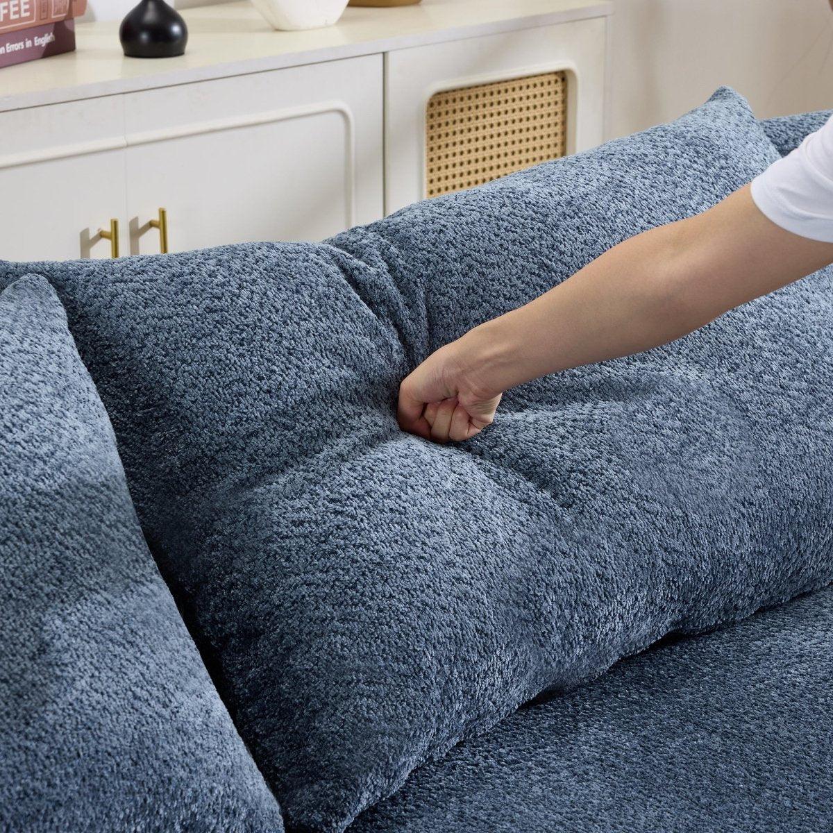 Modern Curved Blue Chenille Foam 5-Seat Sofa - Omega Lifestyles