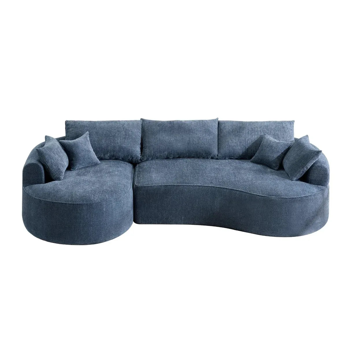 Modern Curved Blue Chenille Foam 5-Seat Sofa - Omega Lifestyles