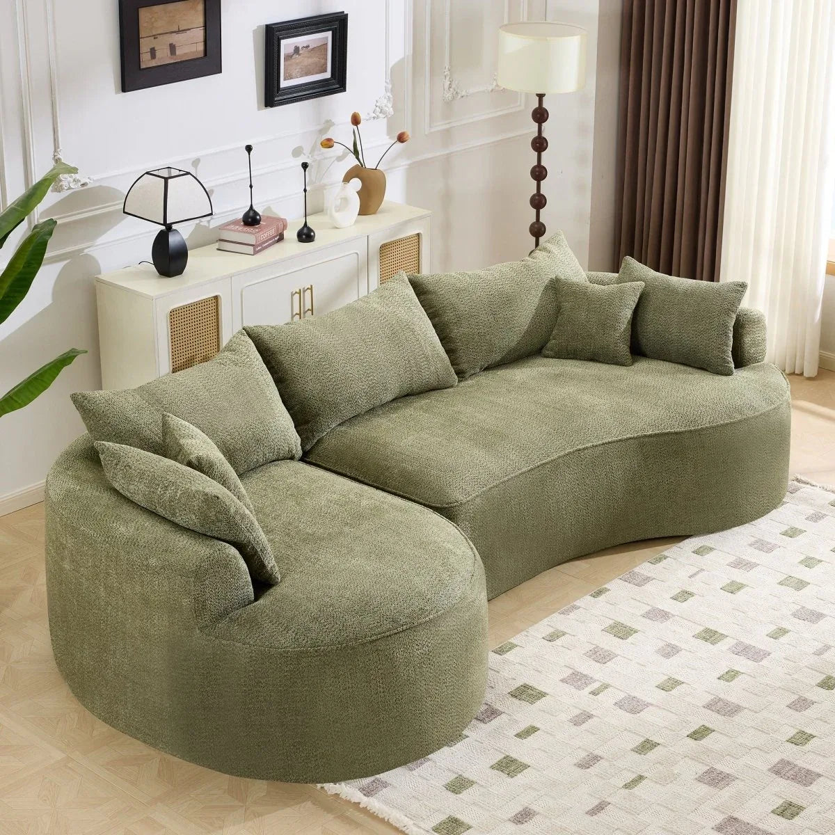 Modern Curved Green Chenille 5-Seat Foam Sofa - Omega Lifestyles