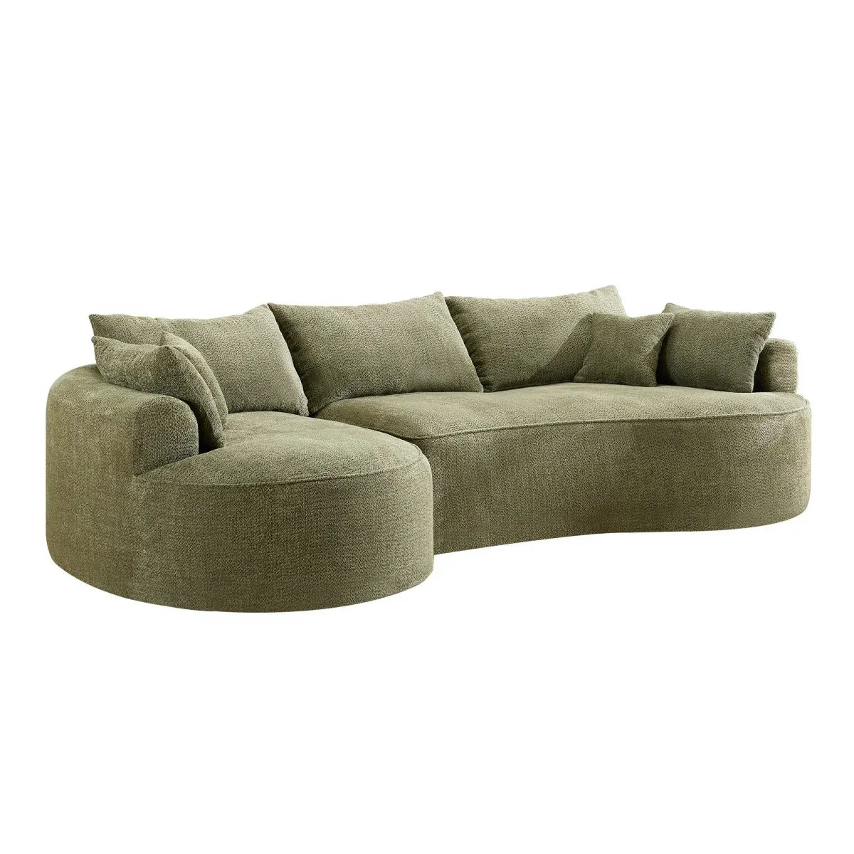 Modern Curved Green Chenille 5-Seat Foam Sofa - Omega Lifestyles