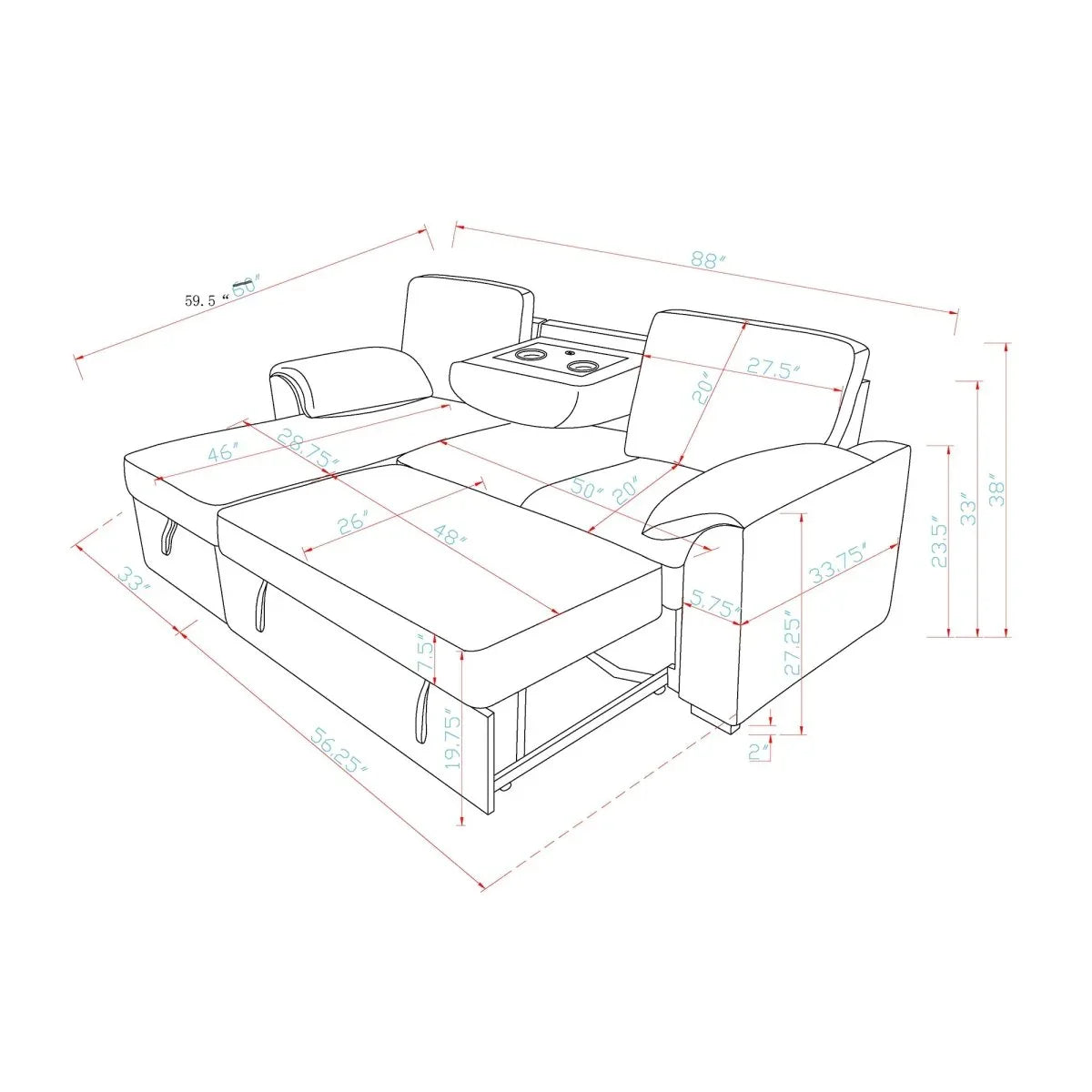 Modern Dark Grey Wood Frame Pull Out Sofabed With Storage Chaise - Omega Lifestyles