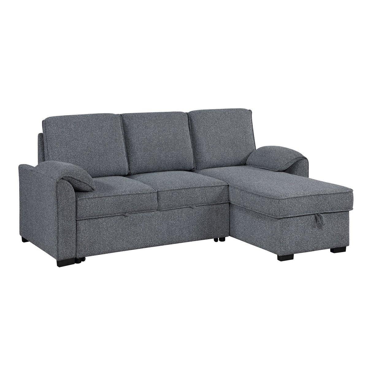 Modern Dark Grey Wood Frame Pull Out Sofabed With Storage Chaise - Omega Lifestyles