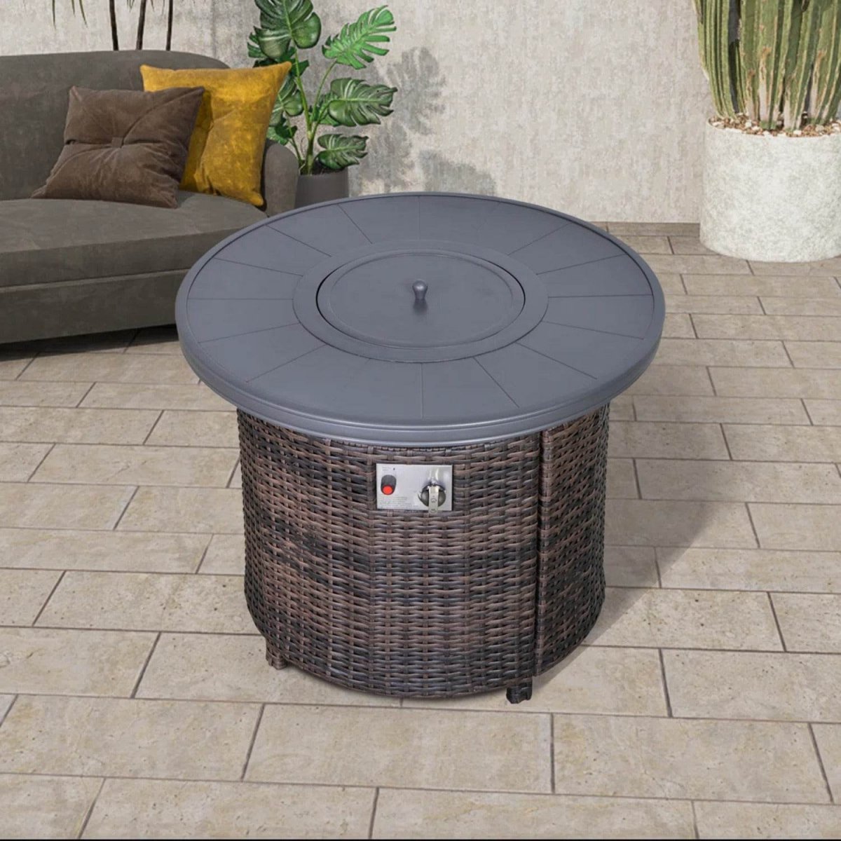 Modern Espresso Aluminum Rustproof Outdoor Fire Pit Table - Omega Lifestyles
