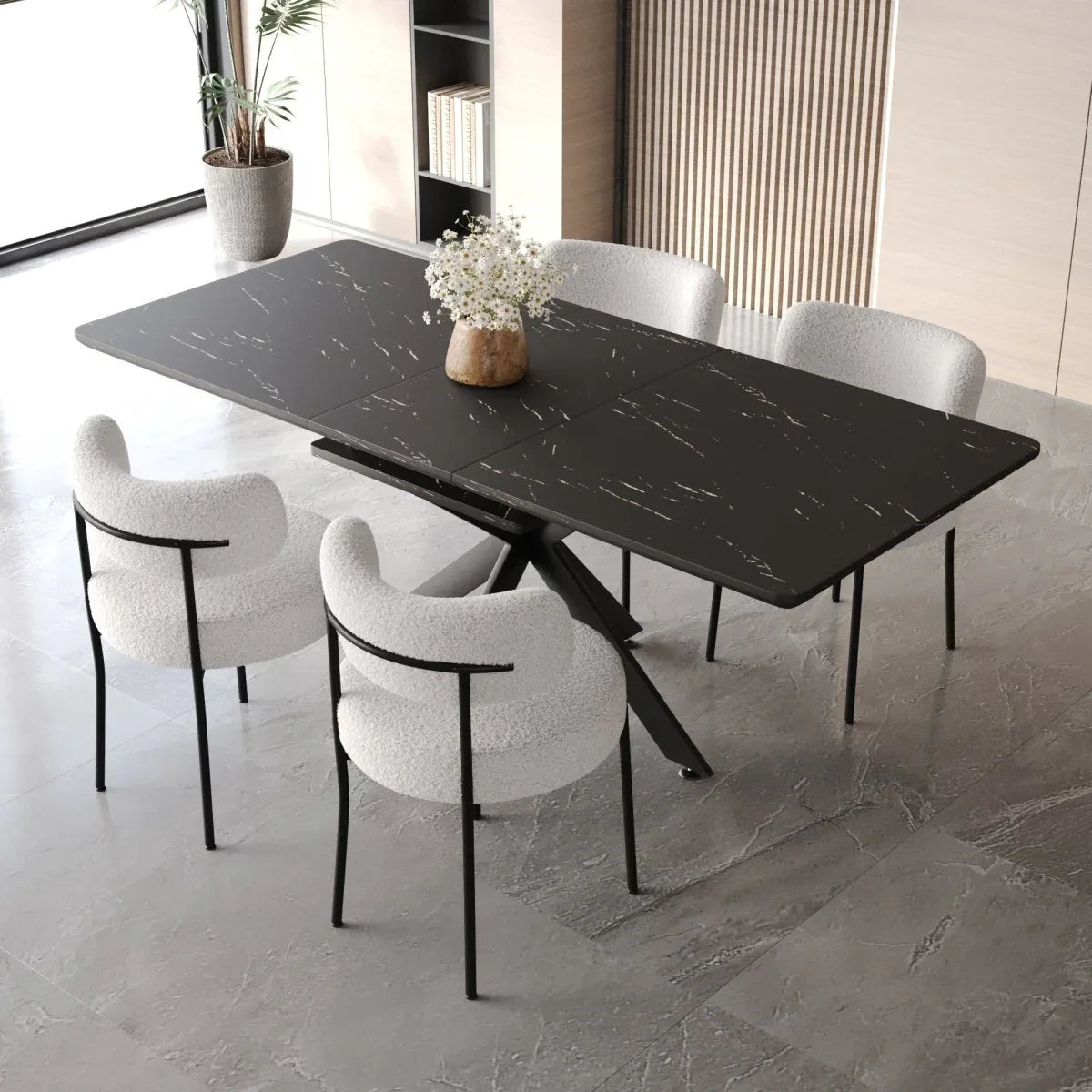 Modern Extendable MDF Metal Dining Table Set With Chairs - Omega Lifestyles