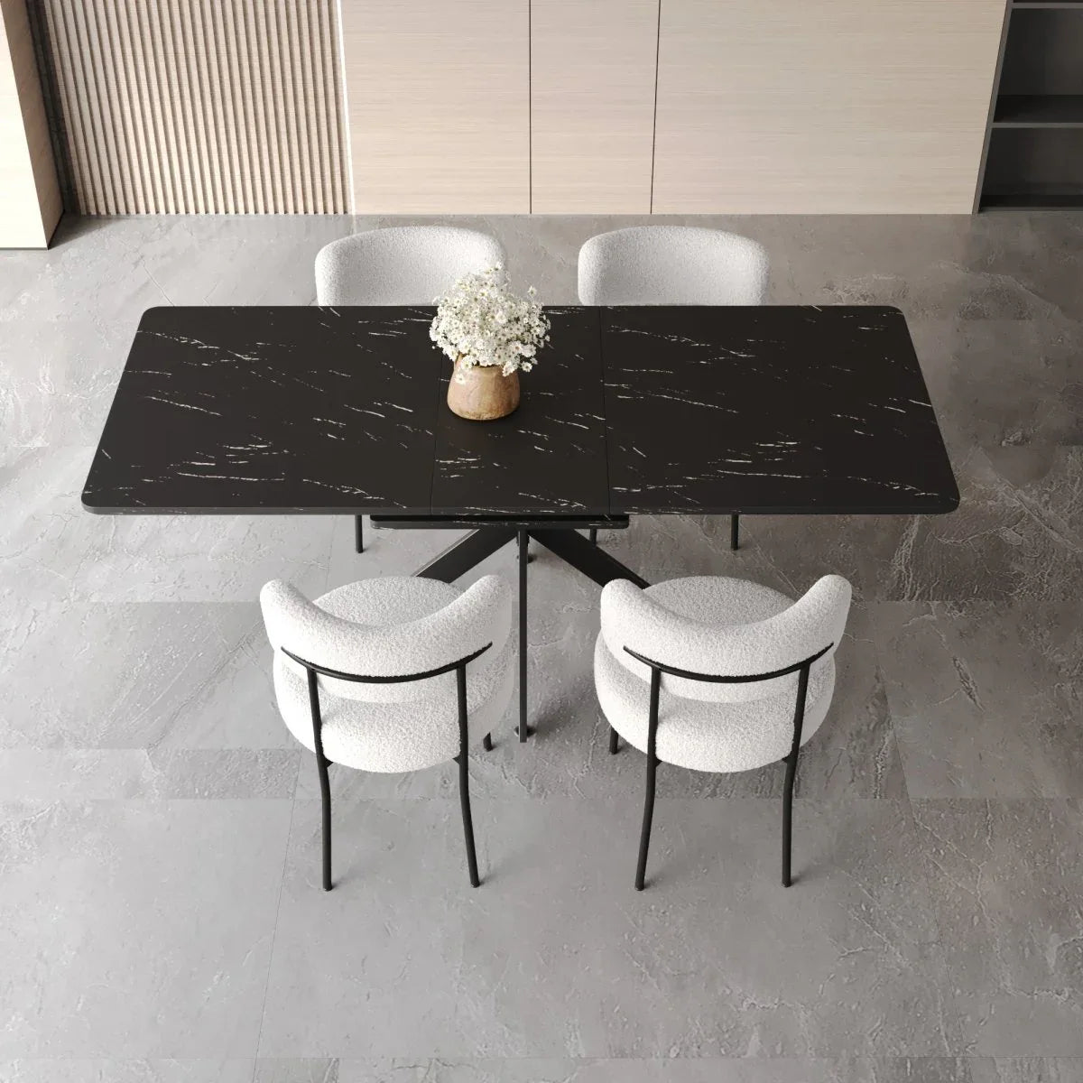 Modern Extendable MDF Metal Dining Table Set With Chairs - Omega Lifestyles