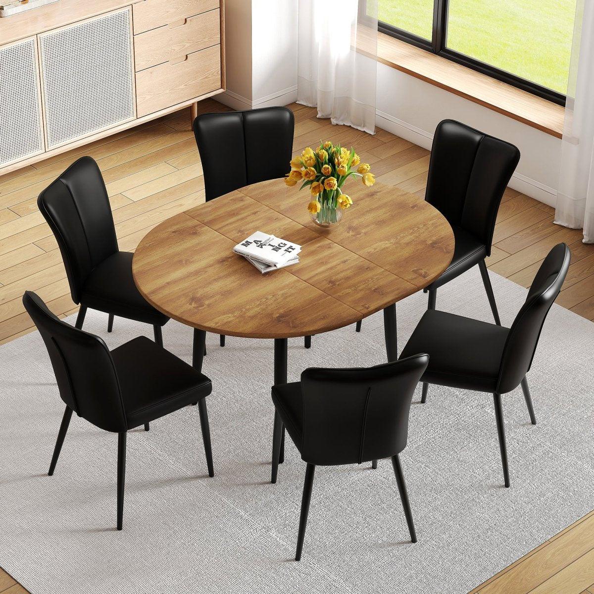Modern Extendable Round MDF Dining Table With Six Chairs - Omega Lifestyles