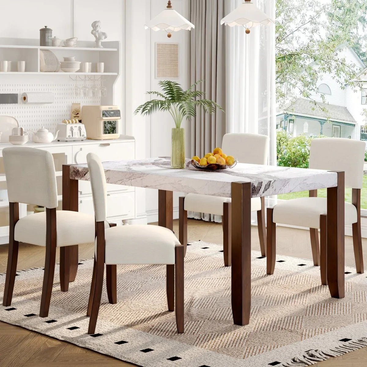 Modern Faux Marble Rectangular Dining Table With Rubber Wood Legs - Omega Lifestyles