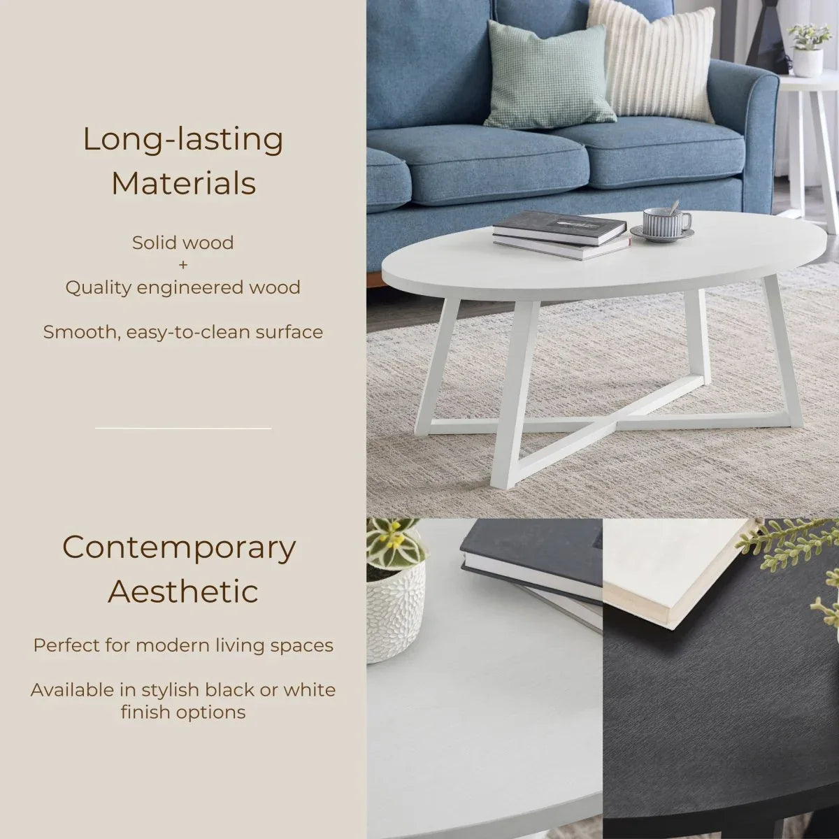 Modern Harmony White Wood Oval Coffee Table - Omega Lifestyles