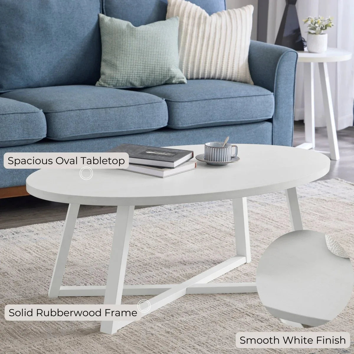 Modern Harmony White Wood Oval Coffee Table - Omega Lifestyles