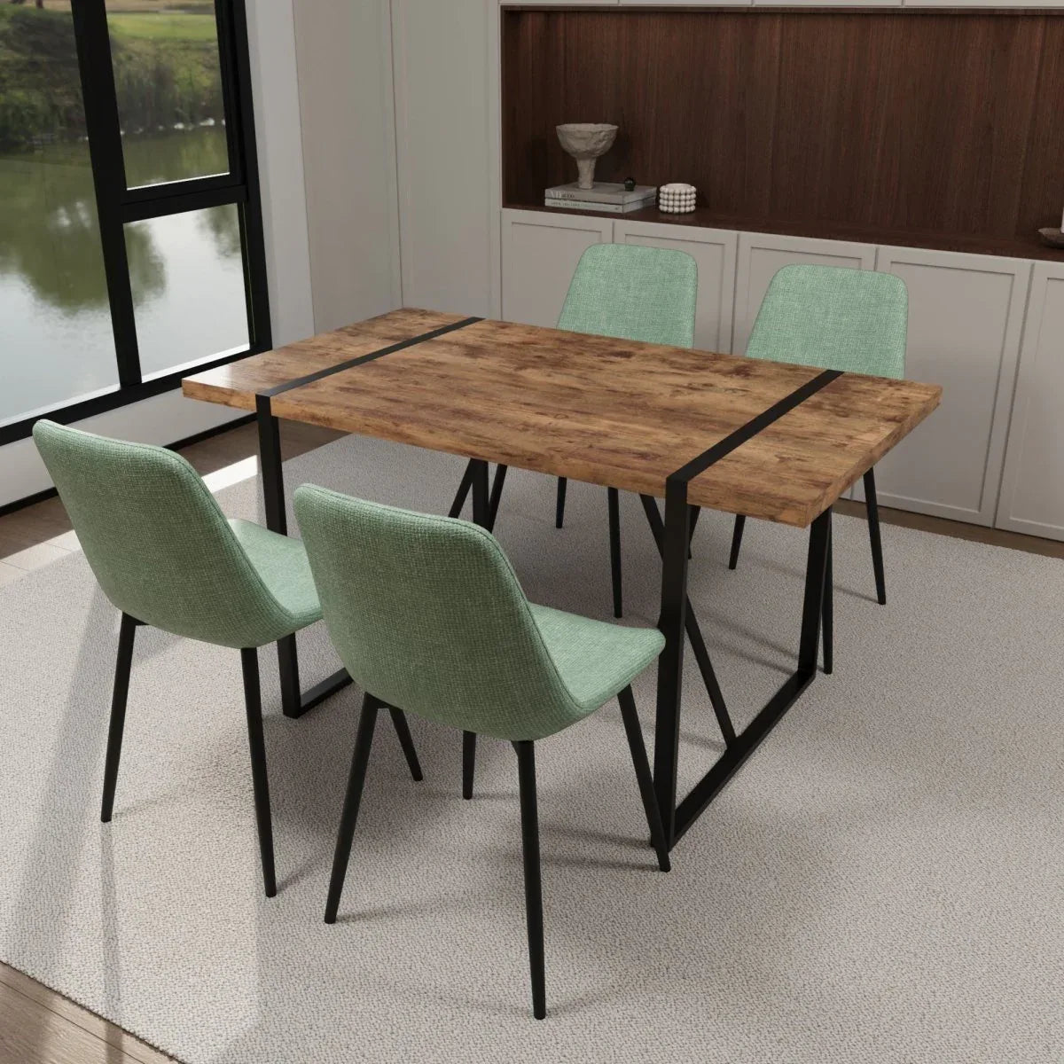 Modern Industrial 5-Piece MDF Dining Table And Chair Set - Omega Lifestyles