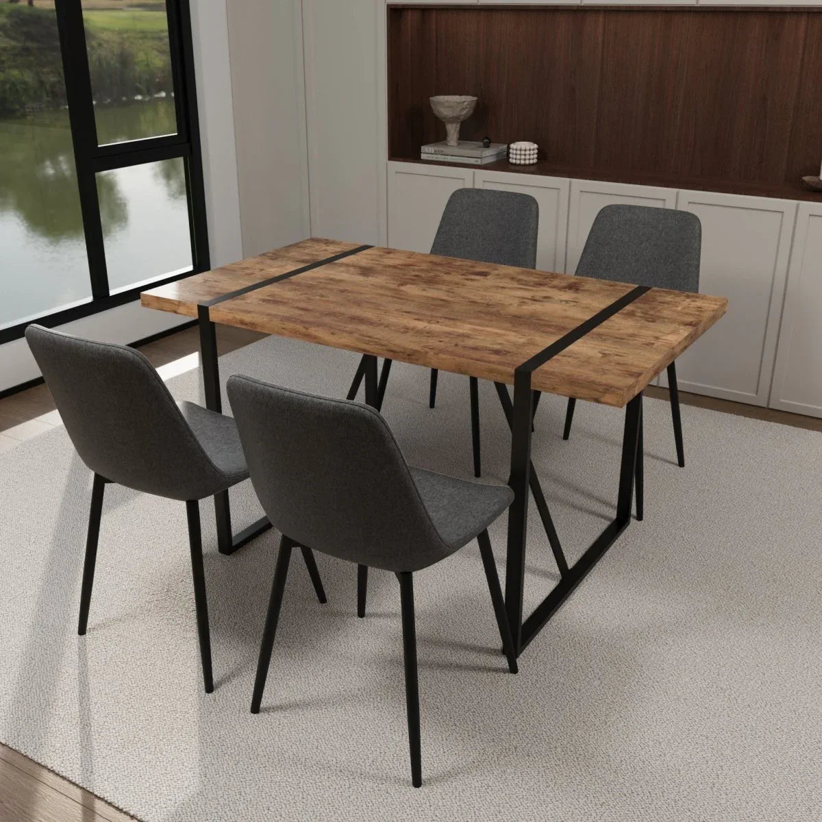 Modern Industrial MDF Dining Table And Chair Set - Omega Lifestyles