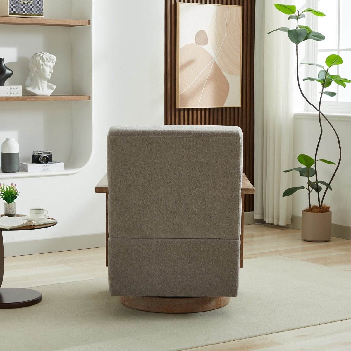 Modern Linen Blend Swivel Accent Chair With Wood Arms - Omega Lifestyles