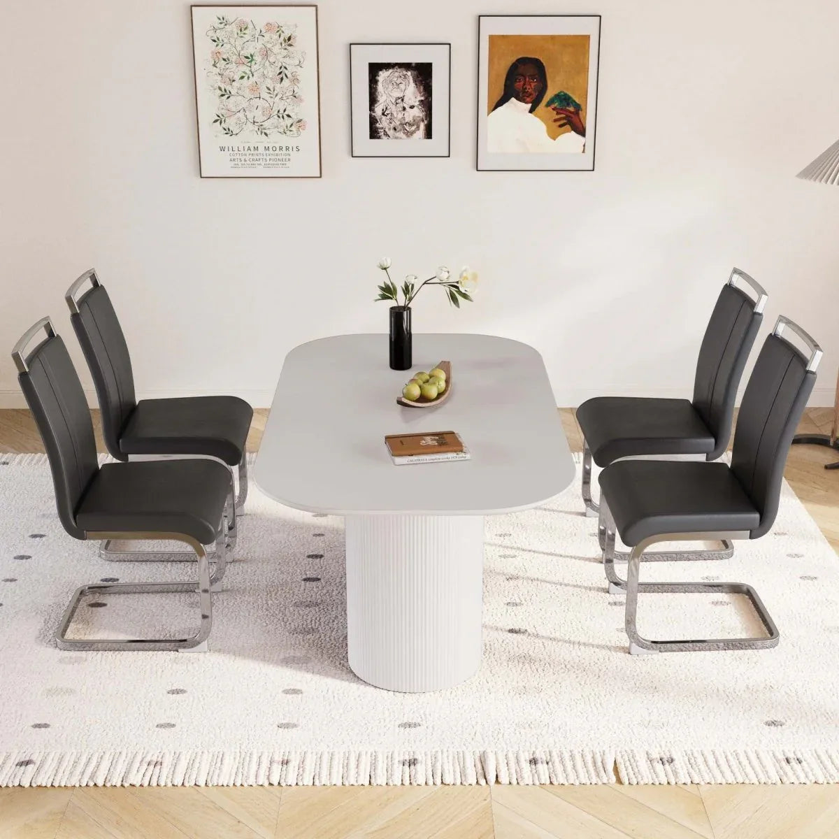 Modern MDF Dining Table And PU Armless Chair Set - Omega Lifestyles