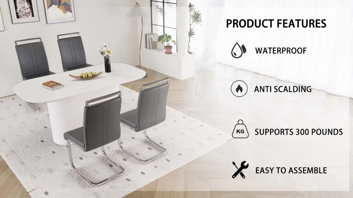 Modern MDF Dining Table And PU Armless Chair Set - Omega Lifestyles