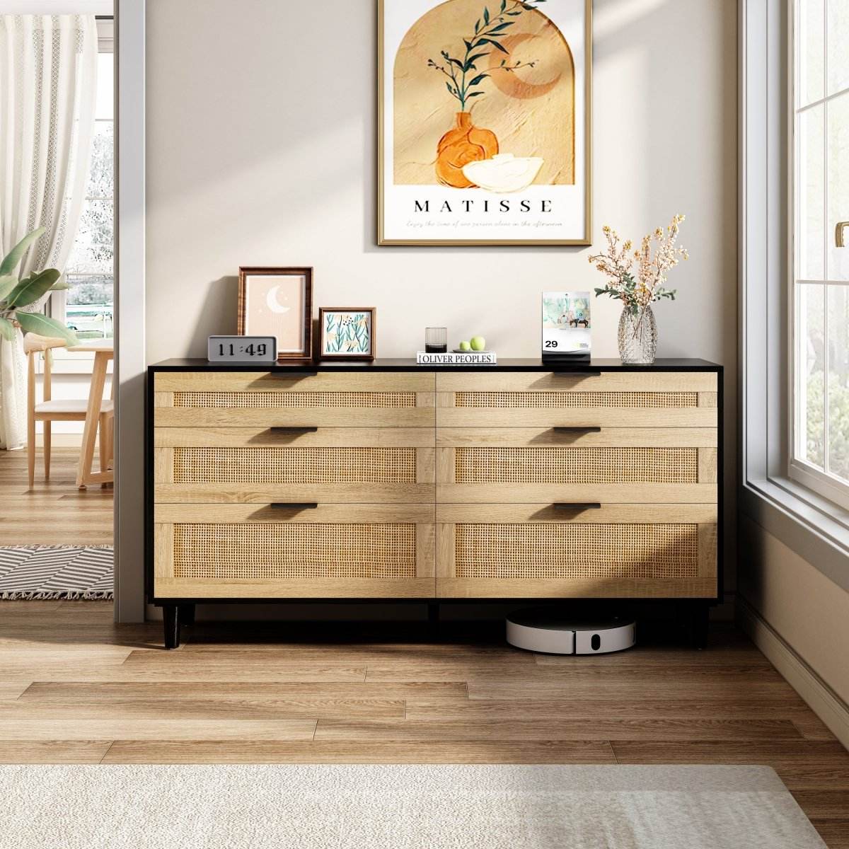 Modern Natural Rattan 6-Drawer MDF Dresser - Sleep Galleria