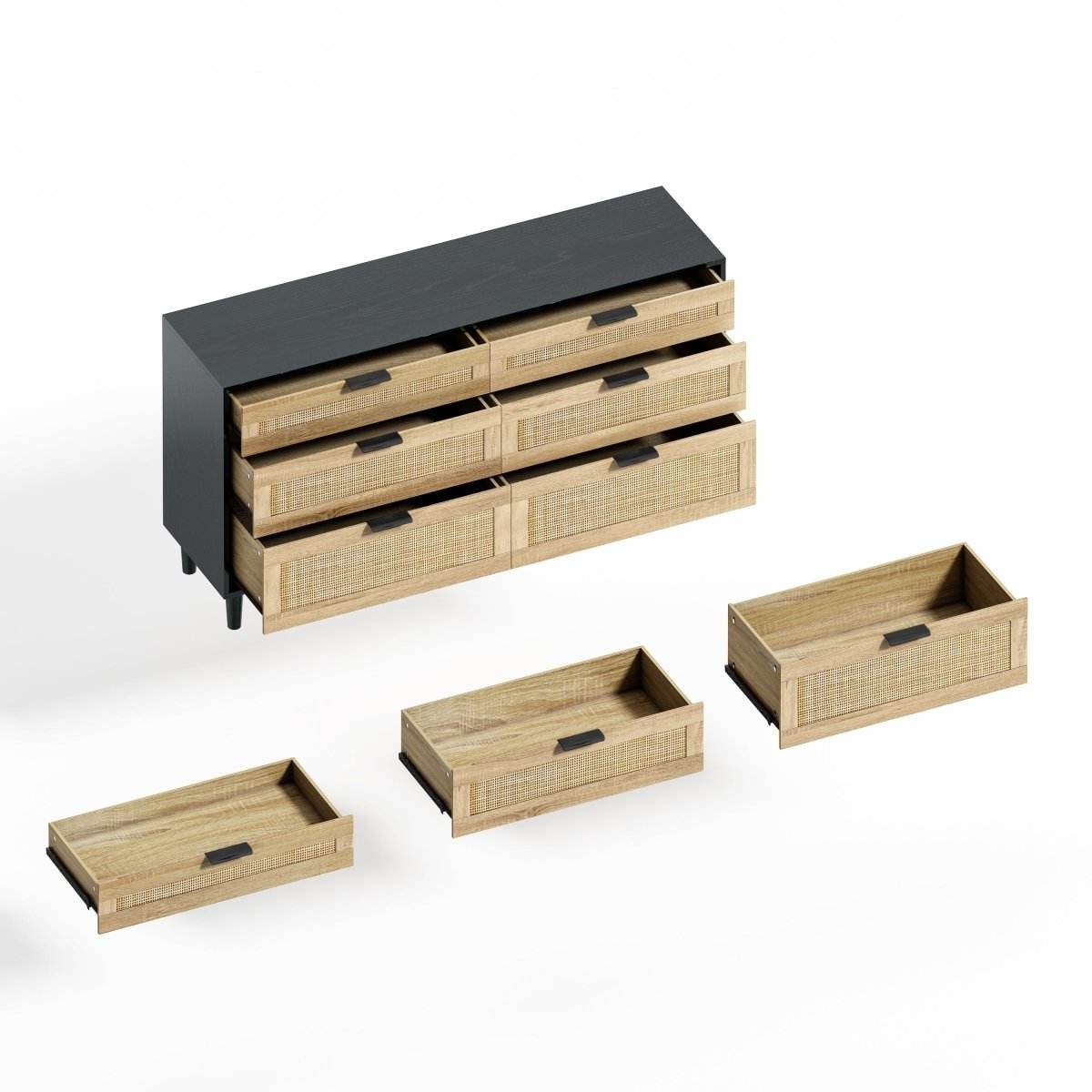 Modern Natural Rattan 6-Drawer MDF Dresser - Sleep Galleria