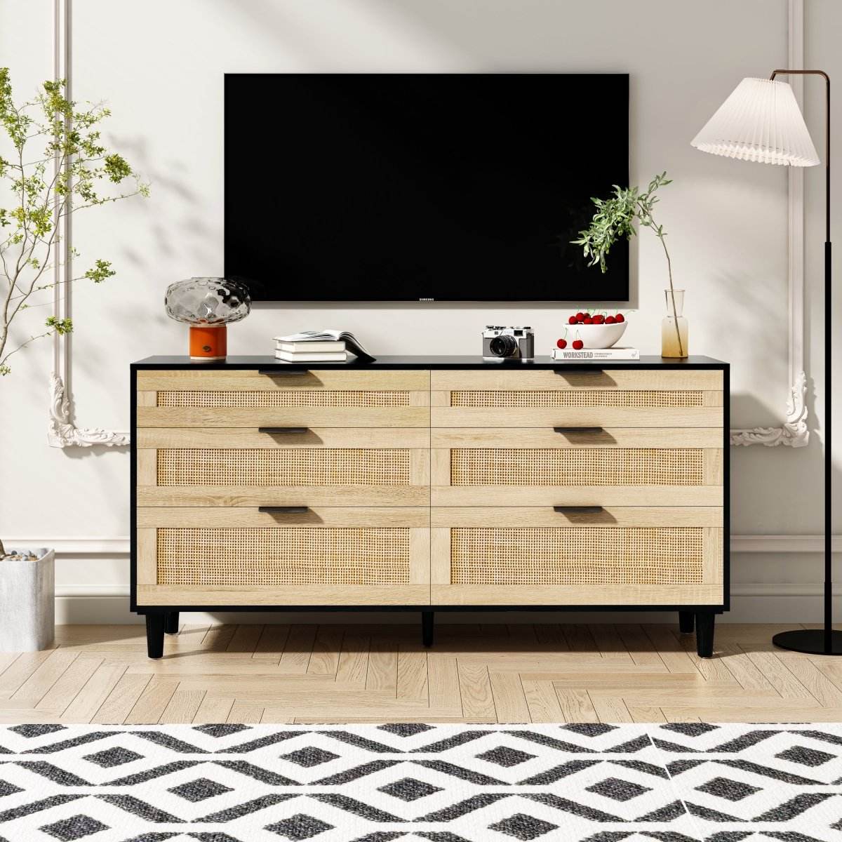 Modern Natural Rattan 6-Drawer MDF Dresser - Sleep Galleria