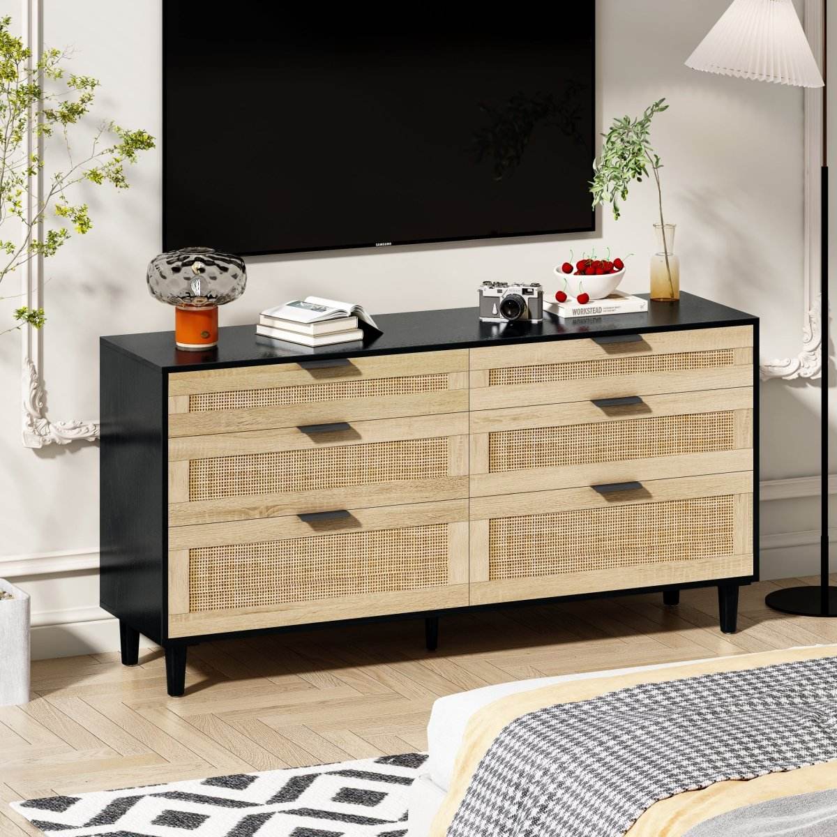 Modern Natural Rattan 6-Drawer MDF Dresser - Sleep Galleria