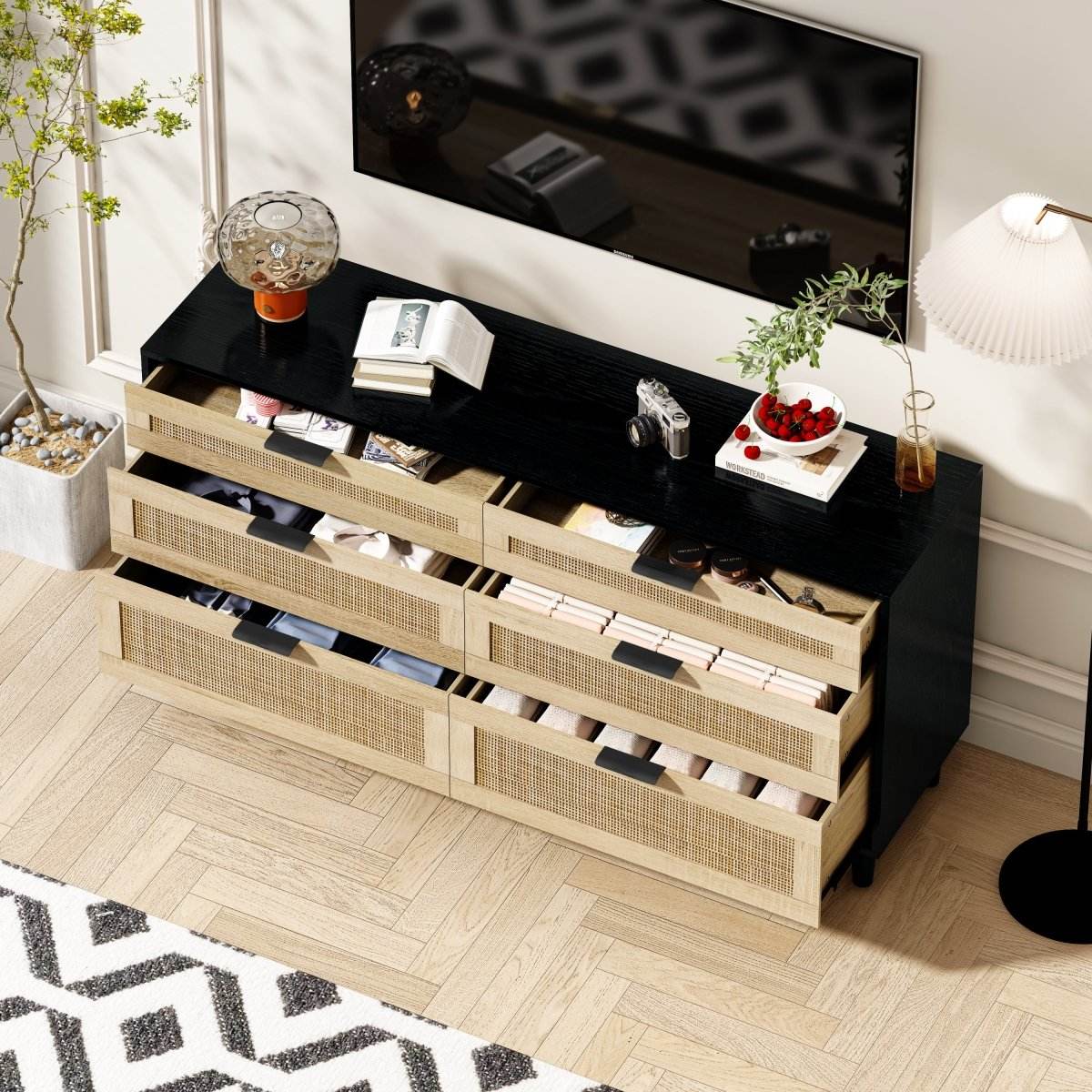 Modern Natural Rattan 6-Drawer MDF Dresser - Sleep Galleria