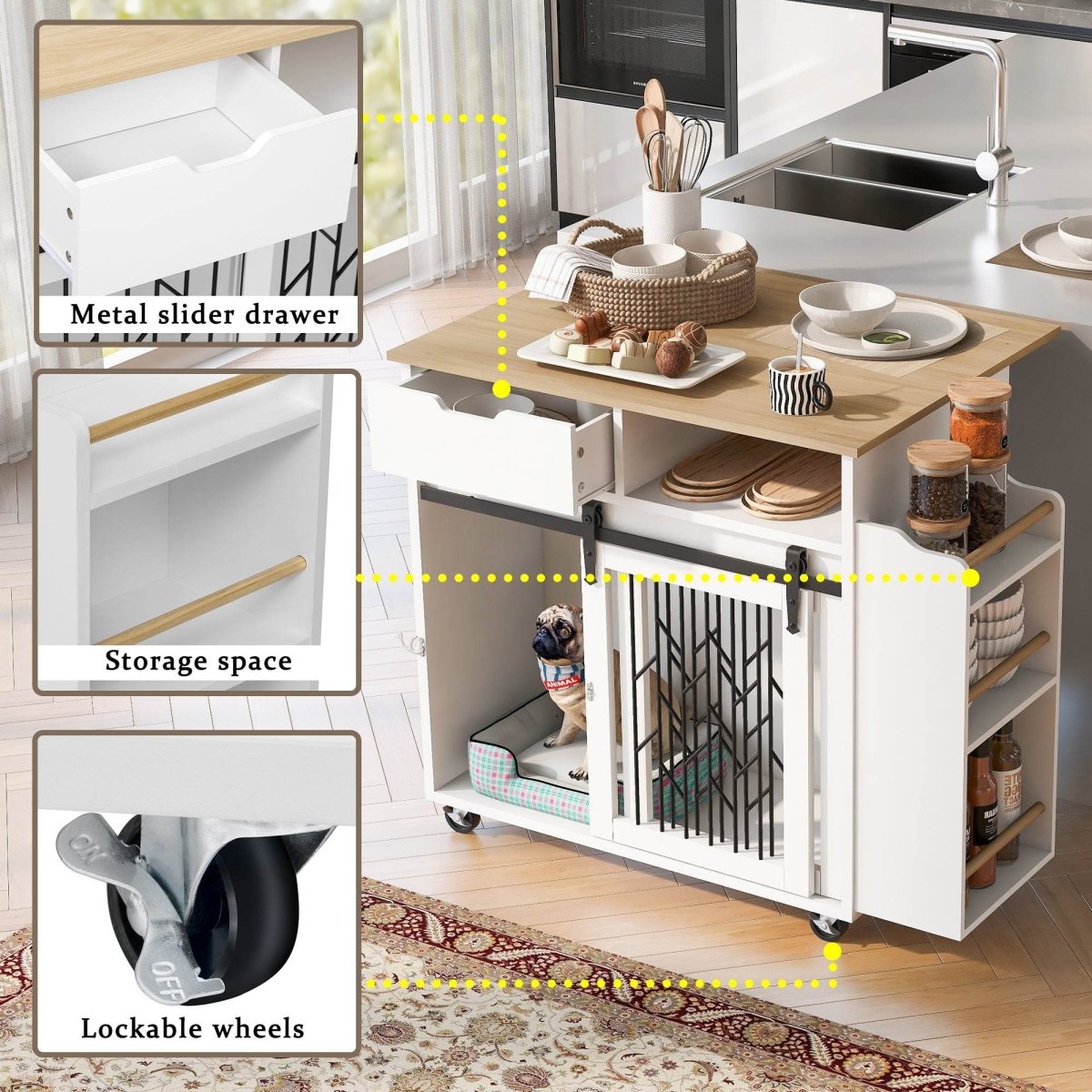 Modern Pet Friendly Dog Crate Kitchen Island End Table - Sleep Galleria