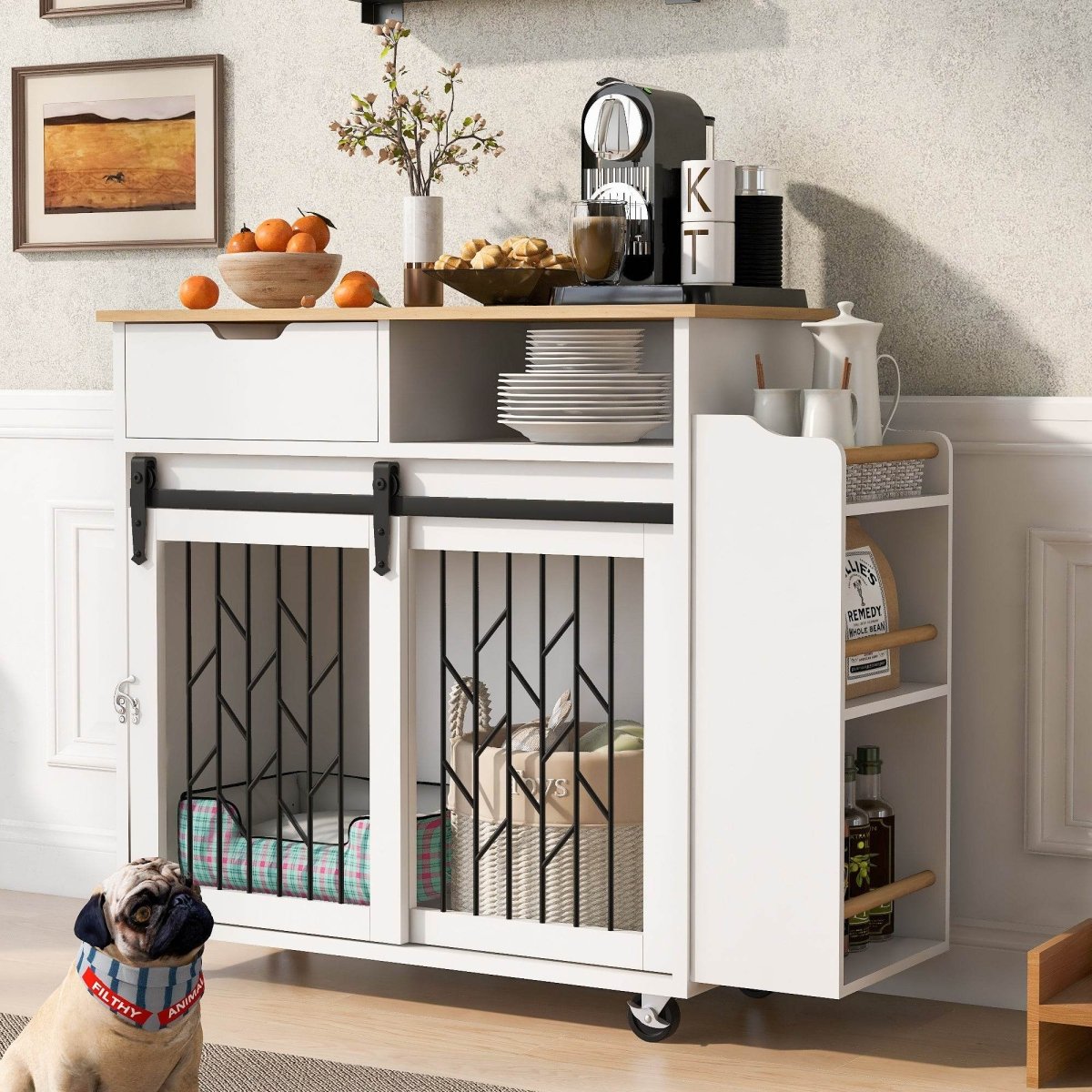 Modern Pet Friendly Dog Crate Kitchen Island End Table - Sleep Galleria