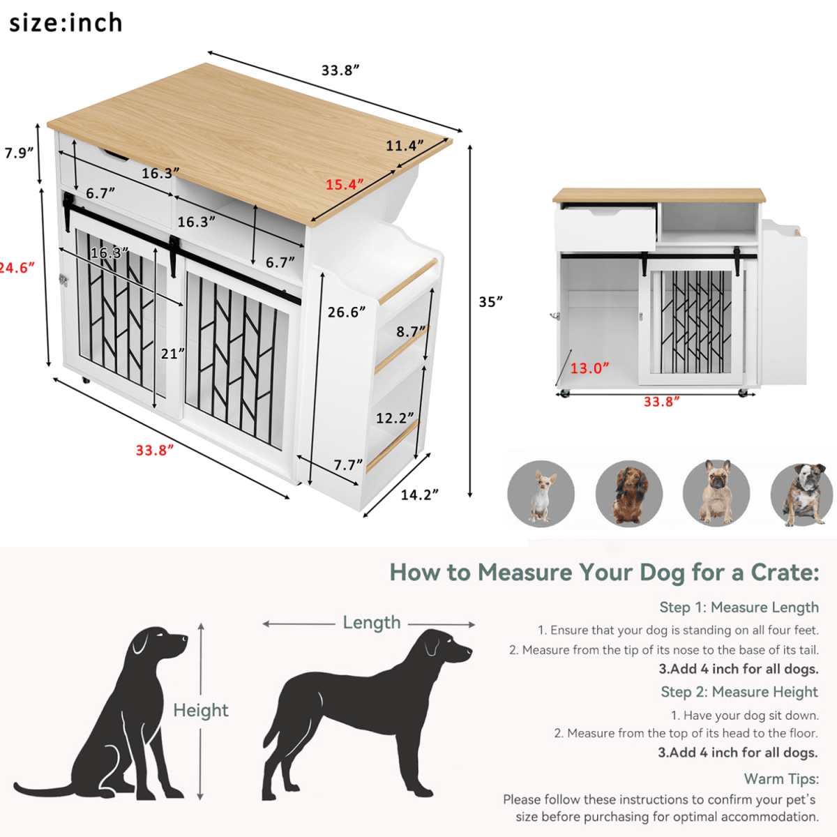 Modern Pet Friendly Dog Crate Kitchen Island End Table - Sleep Galleria