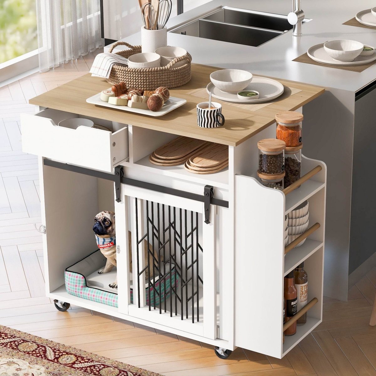 Modern Pet Friendly Dog Crate Kitchen Island End Table - Sleep Galleria