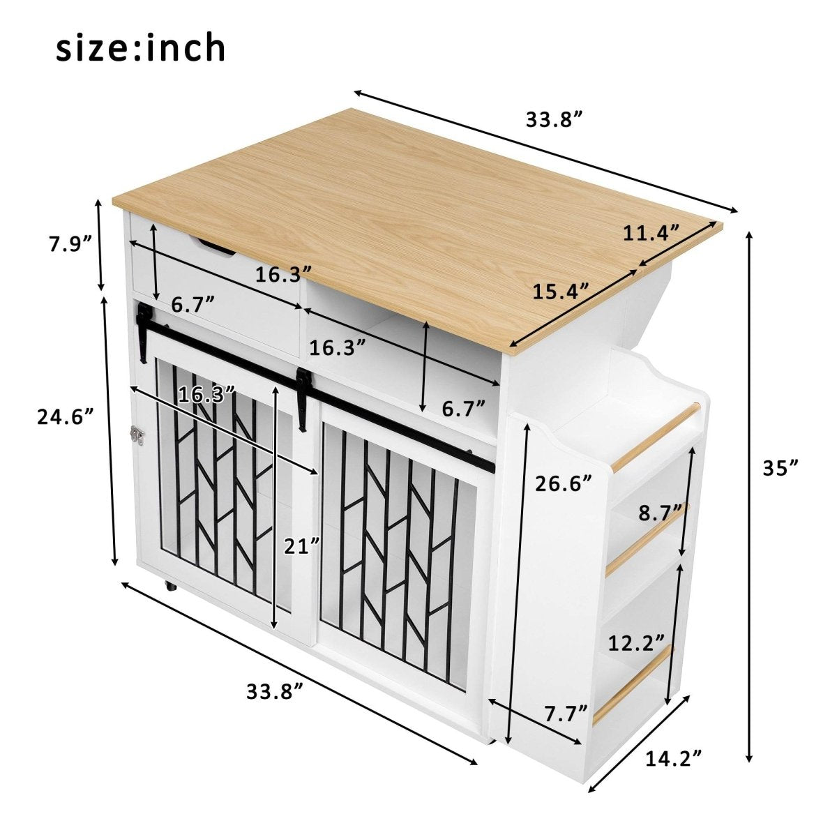 Modern Pet Friendly Dog Crate Kitchen Island End Table - Sleep Galleria