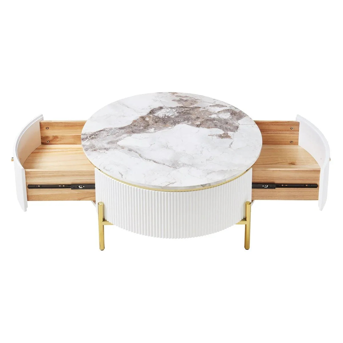 Modern Round Coffee Table With Marble Pattern And Drawers - Omega Lifestyles