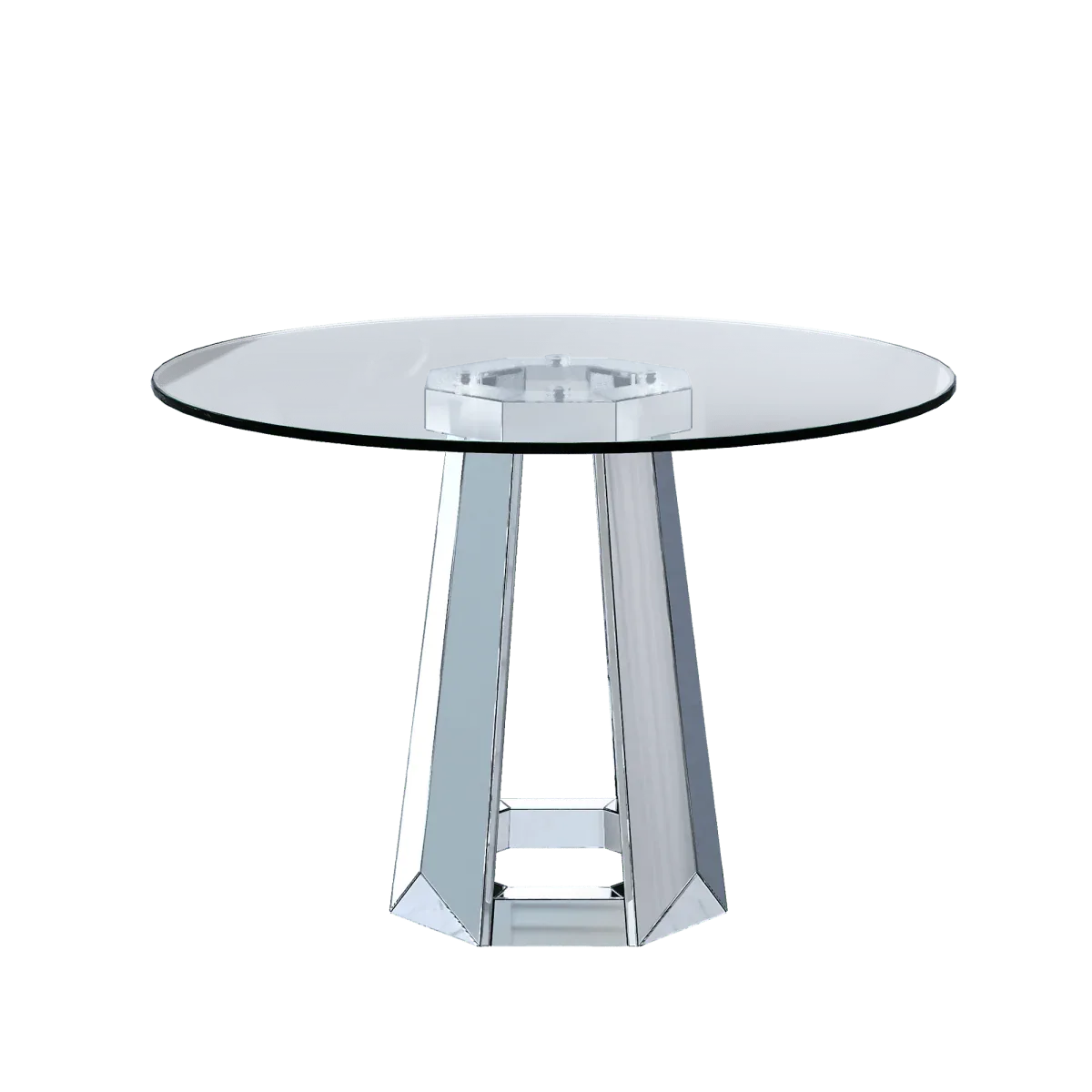Modern Round Tempered Glass Dining Table With Mirror Base - Omega Lifestyles