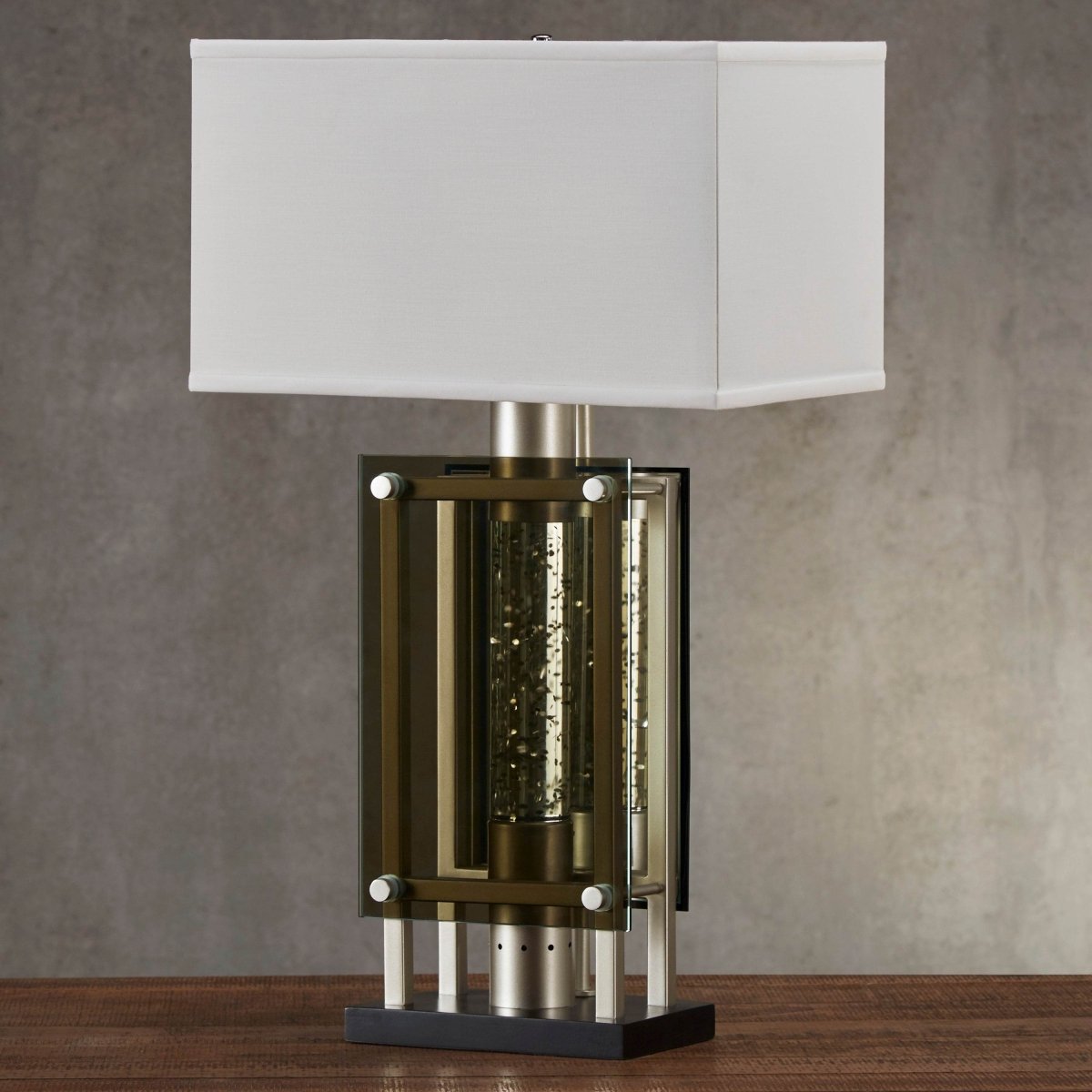 Modern Silver Finish Metal Table Lamp With Mood Light - Sleep Galleria