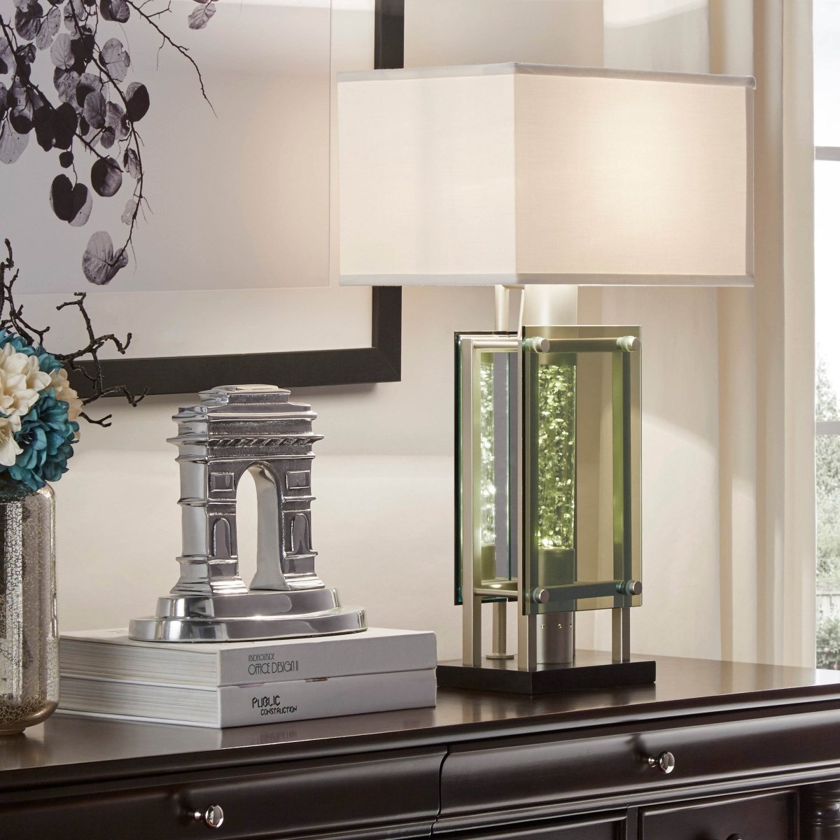 Modern Silver Finish Metal Table Lamp With Mood Light - Sleep Galleria