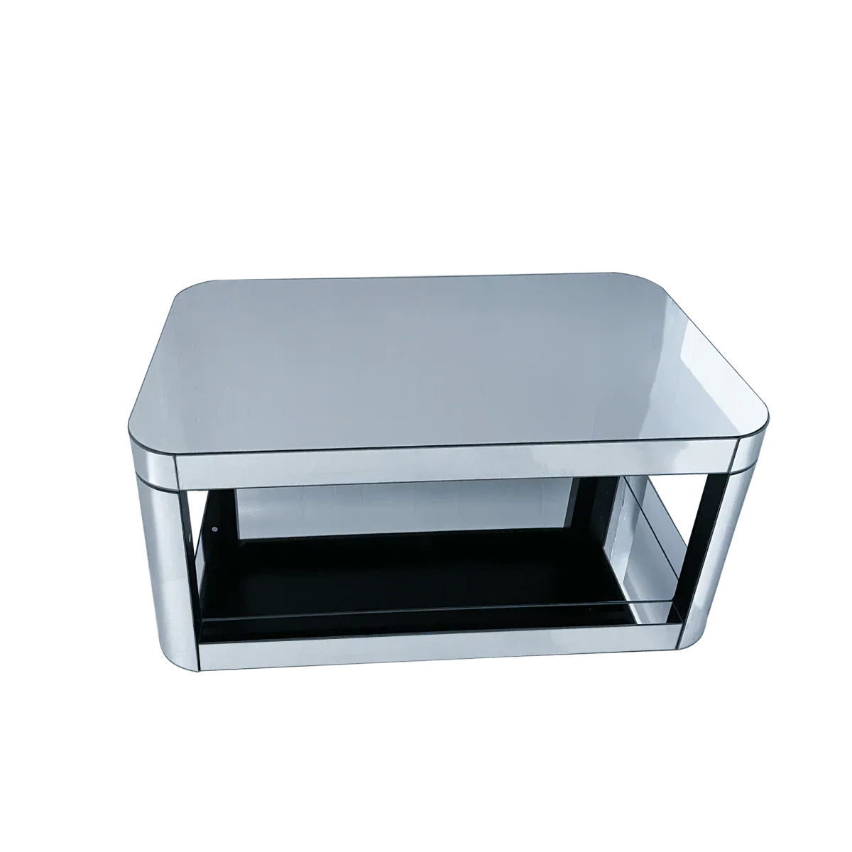 Modern Silver Mirrored MDF Glass Coffee Table With Storage - Omega Lifestyles