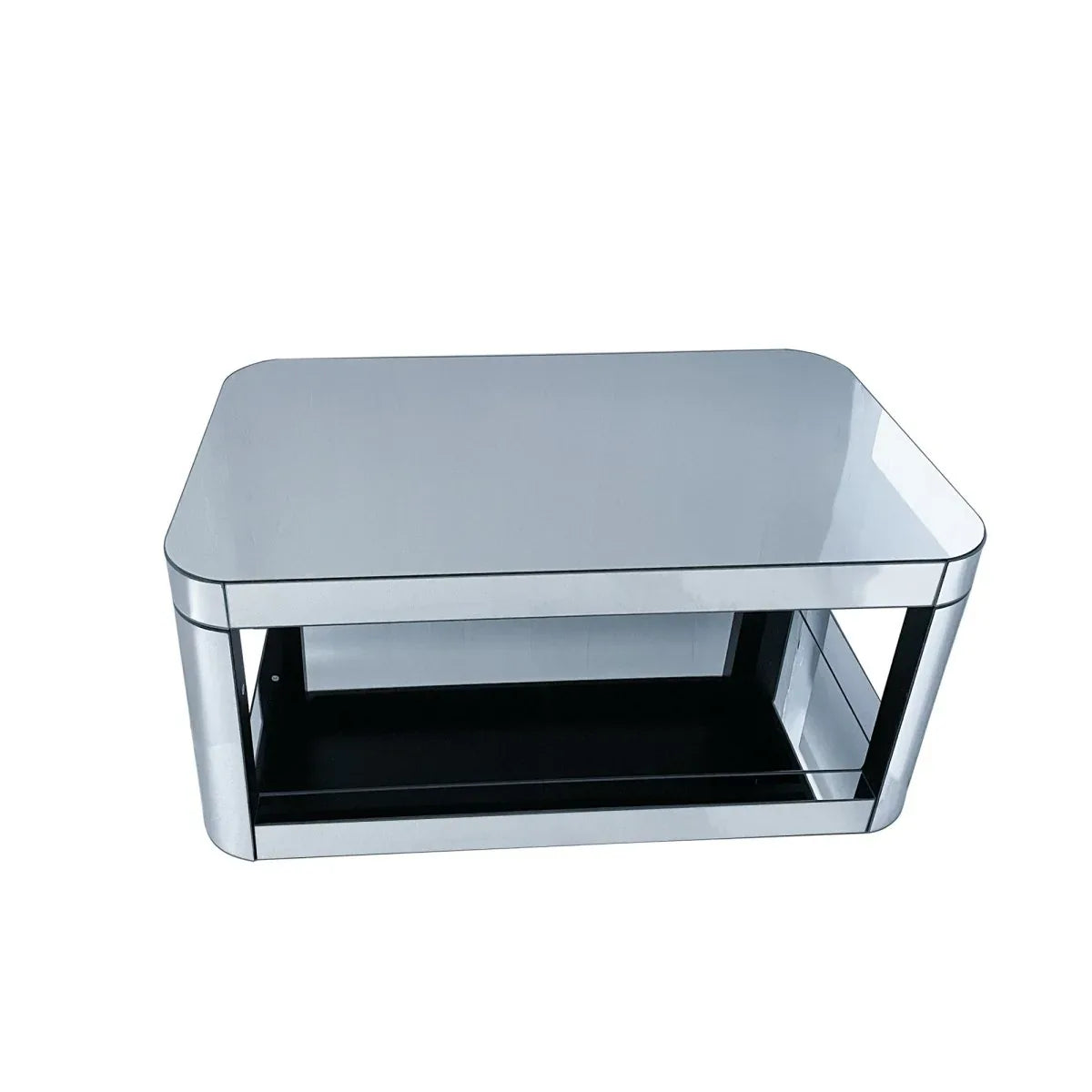 Modern Silver Mirrored MDF Glass Coffee Table With Storage - Omega Lifestyles